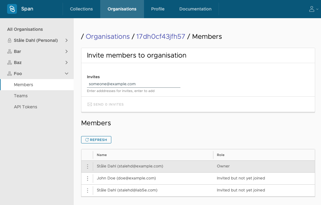 Organisation member page