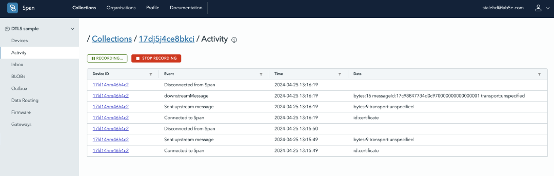 Activity recording in dashboard